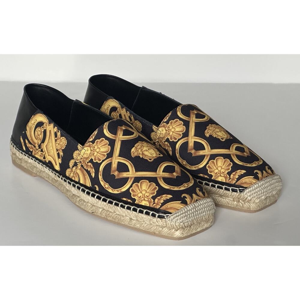 VERSACE Barocco Print Gold/Black Canvas Espadrilles 11.5 US 1014774 NIB $700